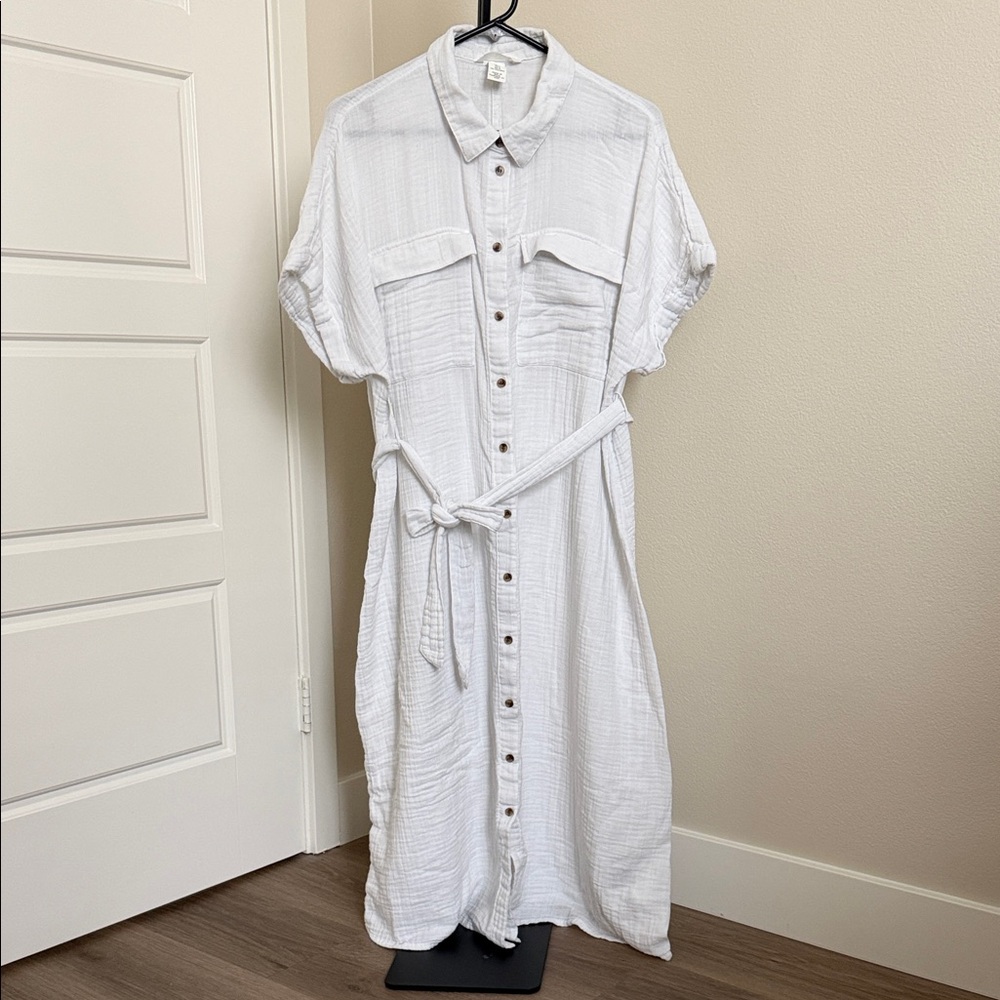 H&M White 100% Muslin Cotton Maternity Button Down Shirt Dress